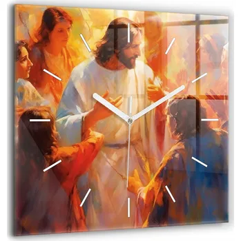 Hodiny Čtvercové Hodiny Čtverec Do Ložnice Obývacího Pokoje Nástěnné Ježíš Kristus a lidé