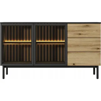 Komoda Komoda dub evoke/černá s LED lamelami 150 cm - moderní styl