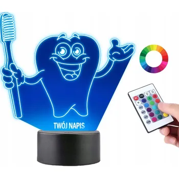 Lampička LAMPIČKA na SKLO Zubař Zuby Dárek 3D LED RGB + DÁLKOVÝ OVLADAČ 16 BAREV