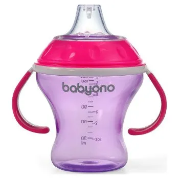 Kojenecká láhev BABYONO Hrneček netekoucí s měkkým náustkem Natural Nursing 180 ml fialová
