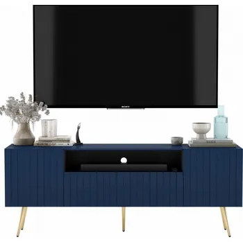 Televizní stolek TV stolek Glamour Tmavě modrý s rýhovanými dvířky MAT Komoda pod TV 150 cm Nohy Mat