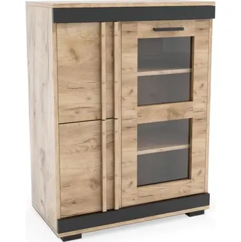 Knihovna Komoda prosklená L7, craft/lišta černá