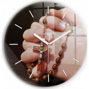Hodiny Skleněné hodiny s motivem Tichý Klasický Nástěnné Růženec modlitba pr. 60