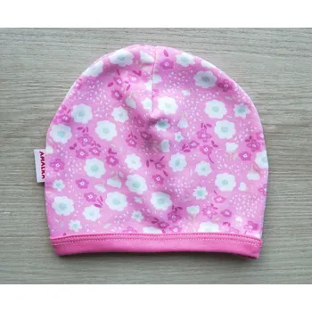 Kojenecká čepice AMÁLKA Bavlněná růžová čepička saporka, květinky Velikost: 56-62