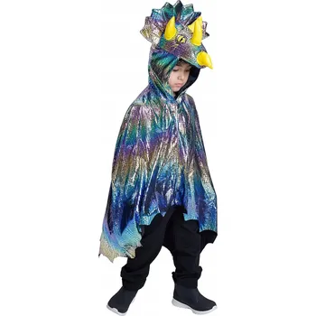 Karnevalový kostým Dětská pláštěnka Dinosaurus s kapucí, kostým na Halloween, velikost M/L 120-130 cm
