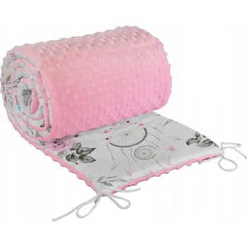 Příslušenství pro dětskou postel a kolébku Ochranný mantinel do postýlky 180x30 cm BABYMAM PREMIUM - Lapače snů a květy s růžovou minky
