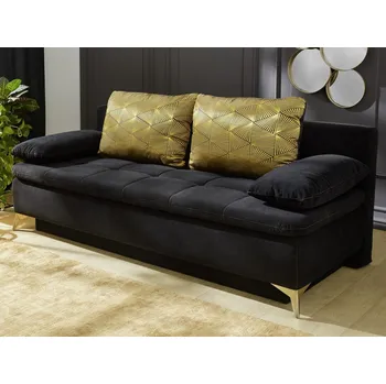 Pohovka Rozkládací pohovka Sarah, černá sametová látka/zlatý motiv