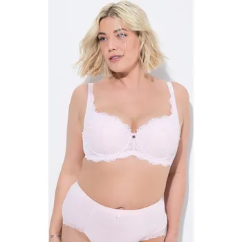 Podprsenka Ulla Popken, Plus size Balkonetová podprsenka, měkké košíčky, kostice, krajka, B-D pro plnoštíhlé nadměrná velikost, 820373504-1094, růžový, 105D, Nadměrné velikosti, Plus size oblečení, Oblečení pro boubelky, Oblečení pro baculky, Oblečení pro plnoštíhlé