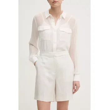 Dámské kraťasy Šortky s příměsí lnu Calvin Klein béžová barva, high waist, K20K208380 01X, vel. 40
