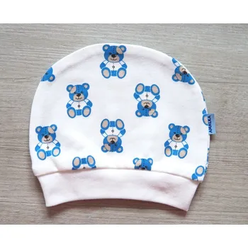 Kojenecká čepice AMÁLKA Bavlněná kojenecká čepička, modří medvídci Velikost: 56-62