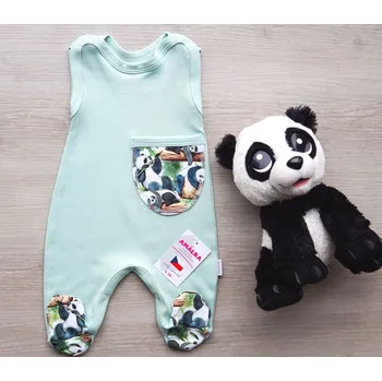 Dupačky AMÁLKA Bavlněné zelené dupačky, kapsa panda Velikost: 52