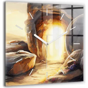 Hodiny Moderní Nástěnné Hodiny s Náboženským Motivem - Hrob Ježíše Krista 60x60 cm