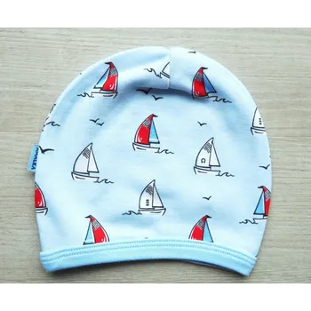 Kojenecká čepice AMÁLKA Bavlněná modrá čepička saporka, lodičky Velikost: 56-62