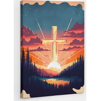 Obraz Tištěný Obraz na plátně Vertikální Kříž při západu slunce 40x60 cm