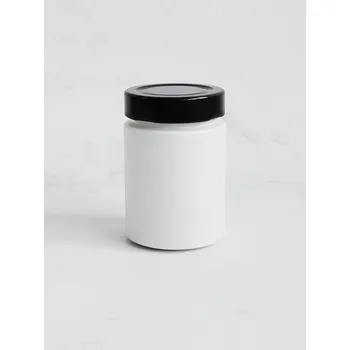 Dóza na potraviny Kořenka skleněná bílá TOM 192 ml s černým víčkem Twist Off Deep 58 mm