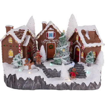 Fééric Lights and Christmas Pohyblivá vánoční scéna, perníkové chaloupky, 31 x 23 cm