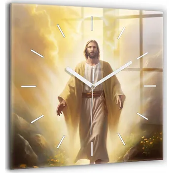 Hodiny Moderní skleněné nástěnné hodiny s potiskem Krajina Ježíš Kristus 60x60