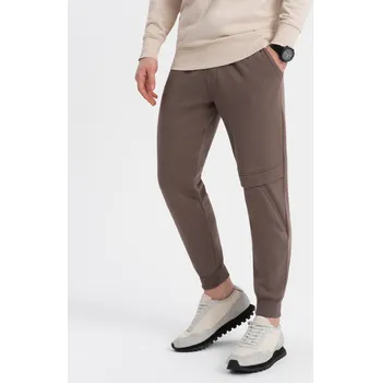 Pánská móda Pánské tepláky s prošíváním a zipem na nohavici - V1 OM-PASK-0147 Barva: Hnědá, Velikost: XL