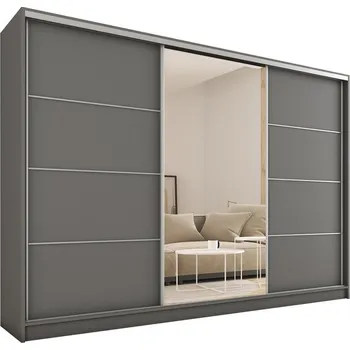 Šatní skříň Šatní skříň LITOLARIS 280 se zrcadlem, 4 šuplíky a 2 šatními tyčemi, grafit +možnost VÝNOSU + vyzvednutí ZDARMA