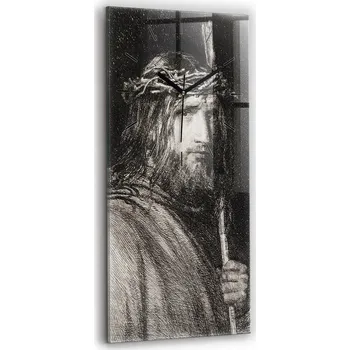 Hodiny Klasické obdélníkové nástěnné hodiny skleněné rytina Ježíš Kristus 30x60
