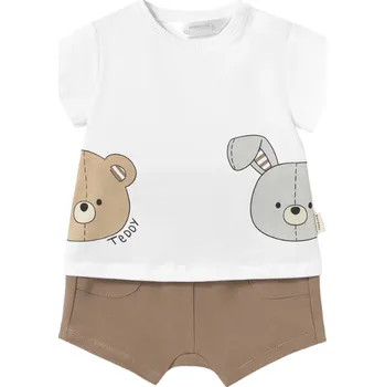 Kojenecký overall MAYORAL kojenecký set triko KR a kraťasy Méďa a králík béžová, bílá vel. 75 cm