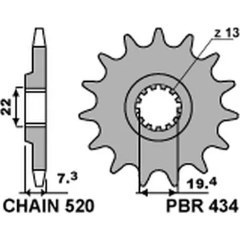 Řetězová sada pro motocykl PBR Výprodej PŘEDNÍ ŘETĚZOVÉ KOLO 434 14 SUZUKI DR 250 '82-'87, GZ 250, GN (JTF434.14) (ŘETĚZ 520) (434.14JT)
