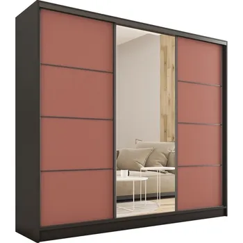 Šatní skříň Šatní skříň HARAZIA 200 se zrcadlem, 4 šuplíky a 2 šatními tyčemi, černá/cihlově červená +možnost VÝNOSU + vyzvednutí ZDARMA