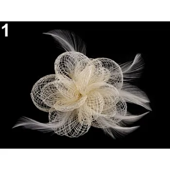 Brož Fascinátor / brož květ Ø10 cm - 1 režná světlá