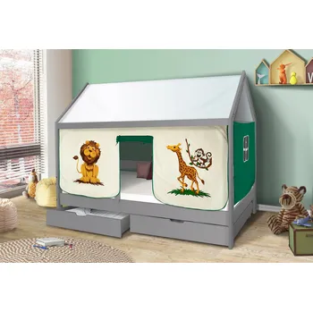 Dětská postel Dětská domečková postel KIDS SAFARI - šedá 200x90 cm