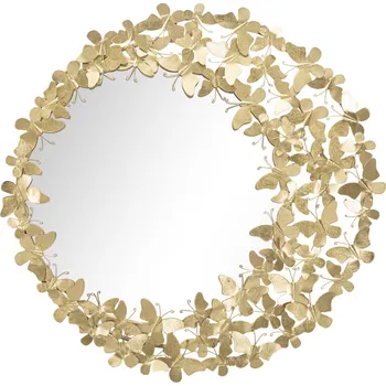 Zrcadlo Zlaté nástěnné zrcadlo Mauro Ferretti Butterflies Round, 81,5x3,5 cm