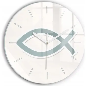 Hodiny Skleněné hodiny Sklo Tichý Bezhlučný Nástěnný Ryba symbol kostela fi 30