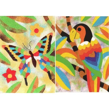 kreativní sada PIASKOWE OBRAZKI omalovánky 2 obrázky MOTÝL PAPOUŠEK