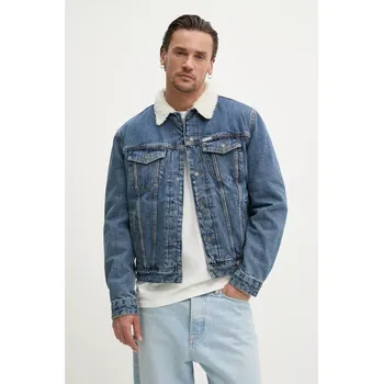 Bavlněná džínová bunda Guess Jeans modrá barva, zimní, M4BN44 D5EJ1 M4BN44.D5EJ1 55J, vel. XXL