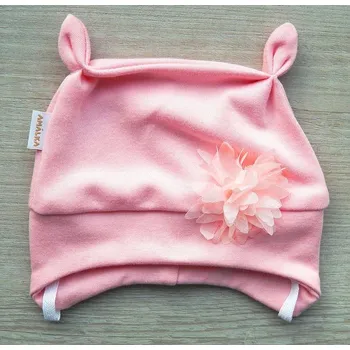 Kojenecká čepice AMÁLKA Elastická čepička s tylovou květinkou, lososová Velikost: 62-68