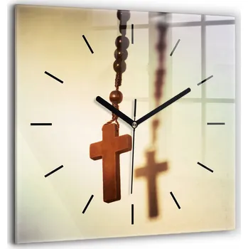 Hodiny Dekorativní nástěnné hodiny s krásnou grafikou, dobře čitelné, dřevěné růženec 60x60 cm