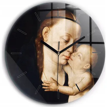 Hodiny Skleněné hodiny Tiché nástěnné Sklo Madona s dítětem 60 mm