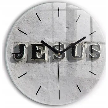 Hodiny Kulatý nástěnné hodiny do ložnice a obývacího pokoje Kamenný nápis Jesus fi 30