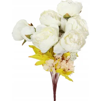 umělá květina Umělá kytice bílých pivoněk s doplňky, 13 větviček, 55 cm, dekorace na stůl