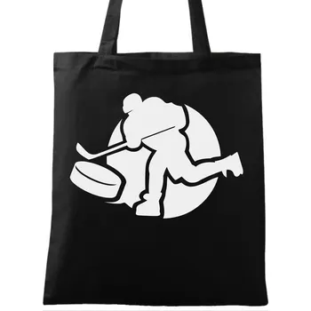 Nákupní taška Bavlněná taška Hokejový hráč s pukem Hockey Player with Puck (Barva: Černá)
