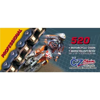Řetězová sada pro motocykl řetěz 520M, ČZ - ČR (barva černá, 114 článků vč. rozpojovací spojky CLIP)