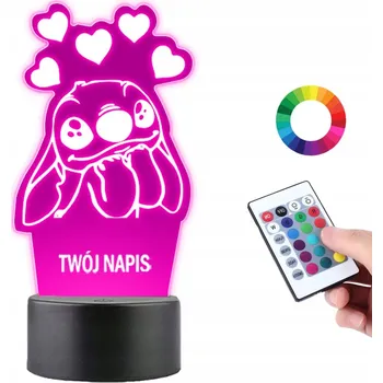 Dekorativní svítidlo LAMPKA na SKLE Statuetka Led Pohádka Stich 3D LED RGB + DÁLKOVÝ OVLADAČ 16 BAREV