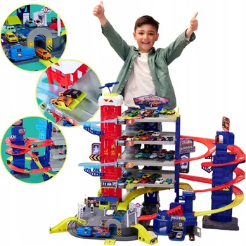 autíčko Garáž pro děti Majorette 5-patrová s dráhami a 4 autíčky, vícebarevná