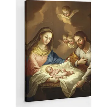 Obraz Fotoobraz s náboženským motivem na plátně, vertikální: Svatá Rodina s anděly, 70x100 cm