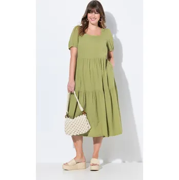 Dámské šaty Ulla Popken, Plus size Maxi šaty, hranatý výstřih, nabírané krátké rukávy, biobavlna pro plnoštíhlé nadměrná velikost, 836970425-1131, zelený, 54/56, Nadměrné velikosti, Plus size oblečení, Oblečení pro boubelky, Oblečení pro baculky, Oblečení pro plnoští