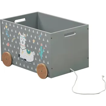úložný prostor na hračky Dřevěná truhla na hračky s úchyty, na kolečkách, alpaka, Kesper