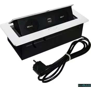 Elektrická zásuvka Výklopná elektrická zásuvka 2x230V+2xUSB vestavná bílá, oblé hrany s kabelem 2,0m (s připojeným kabelem 2,0m (výklopné zásuvkové moduly))