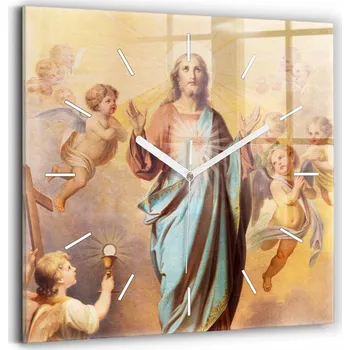 Hodiny Čtvercové hodiny do ložnice, obýváku, nástěnné - Ježíš Kristus a andělé