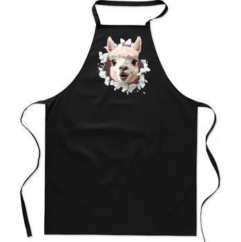 Kuchyňská zástěra KUCHYŇSKÁ ZÁSTĚRA bavlna černá díra LAMA ALPACA zvířátka FA_485_cz