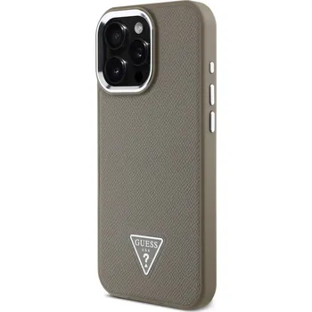 Pouzdro na mobilní telefon Guess PU Grained Triangle Logo Zadní Kryt pro iPhone 16 Pro Brown GUHMP16LPGTSPSW