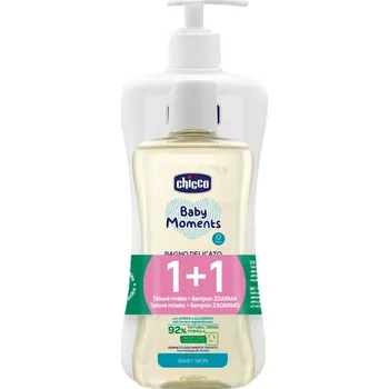 CHICCO Mléko tělové s dávkovačem Baby Moments 500 ml + Šampon Baby Moments 200 ml zdarma